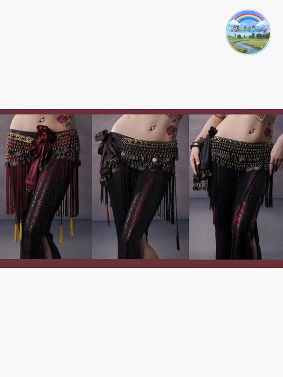 Belly Dance Belt Velvet Tassel Hip Scarf Tribal Coin Skirt Wrap